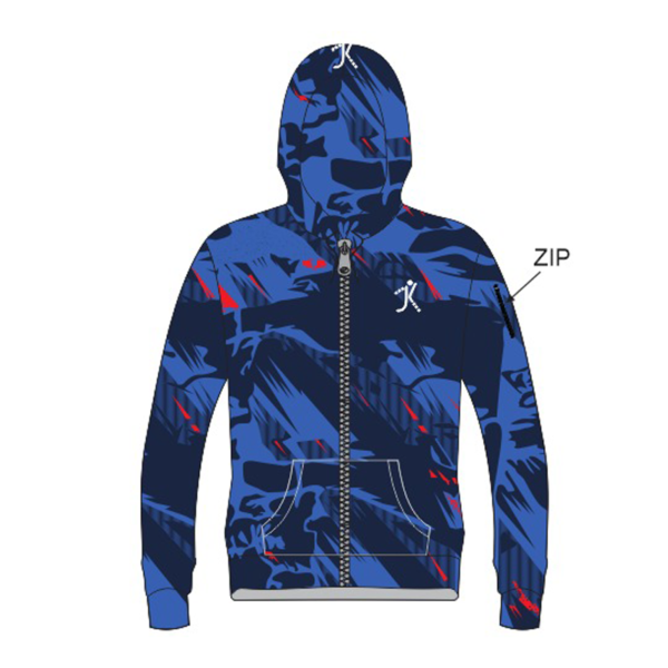 All Over Print Camo Zipper Hoodie - Blue